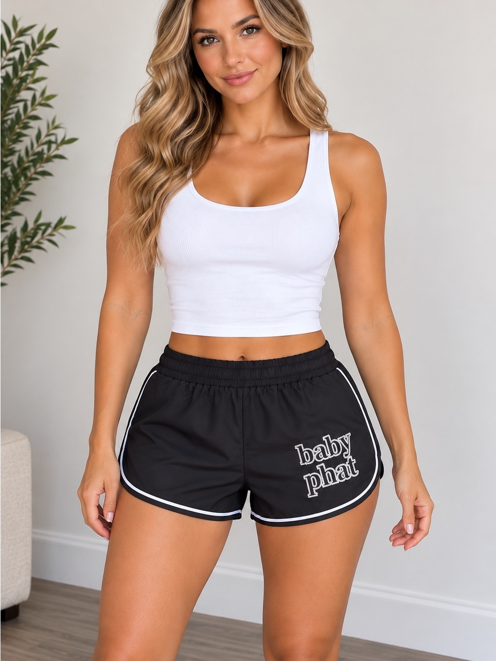 Baby Phat Black Athletic Shorts with White Piping